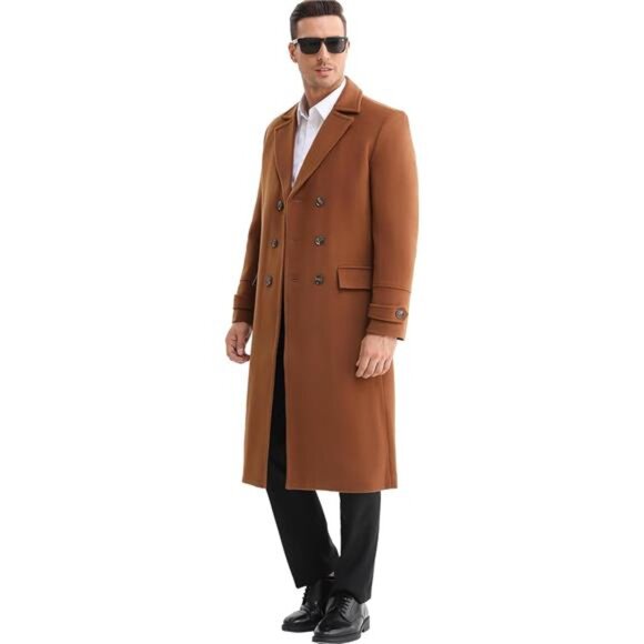 Men's Luxury Full Length Trench Coat Long Wool Overcoat Winter Windbreaker - Picture 3 of 8